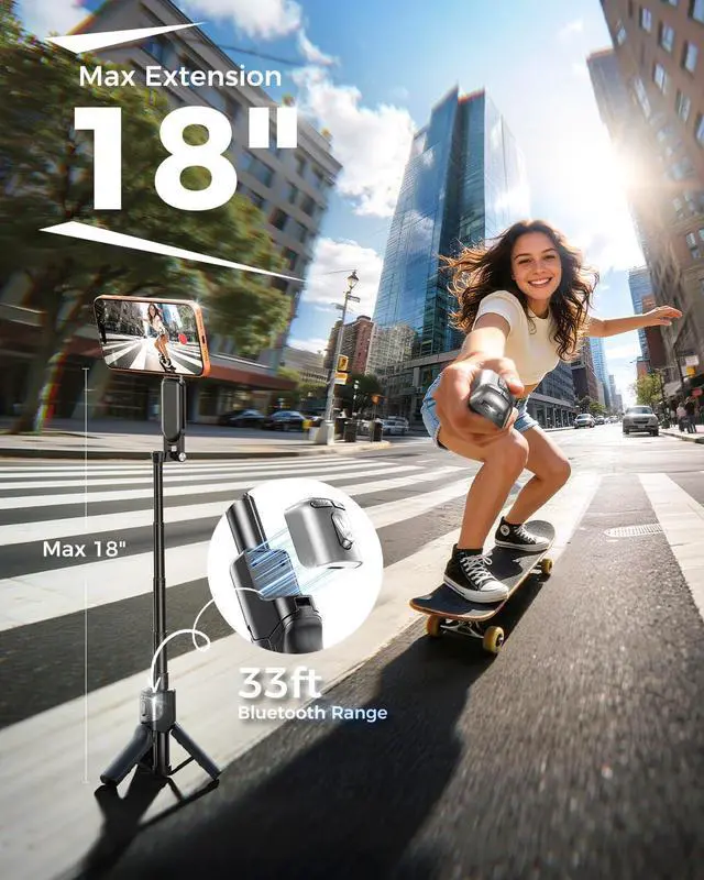 Alt view image 7 of 7 - Magnetic Phone Camera Grip with Zoom Wheel, 4-in-1 Selfie Stick & TripodMAX 19" ExtendablePocket 4.8" Detachable Bluetooth Remote, Compatible with MagSafe for iPhone, Vlogging & Content Creation