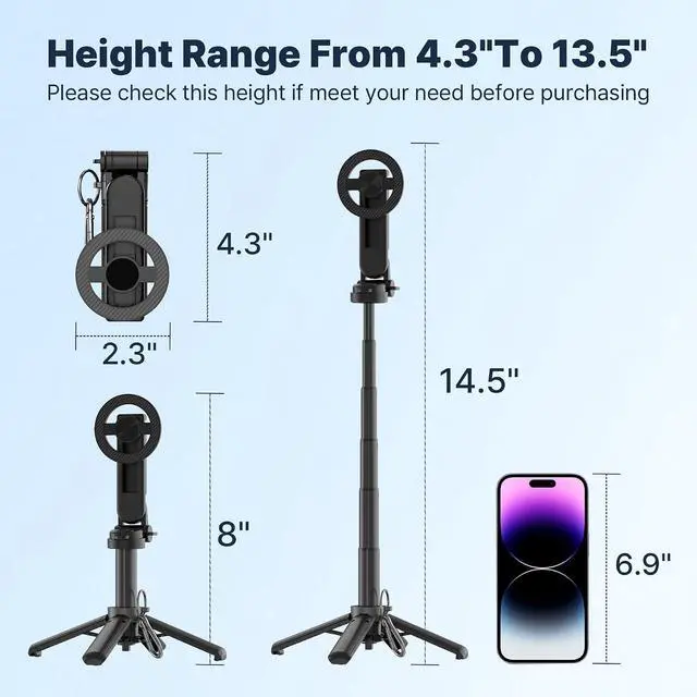 Alt view image 2 of 7 - Magnetic Pocket Selfie Stick for iPhone, Lightweight Mini Selfie Stick Tripod with Detachable Remote, MagSafe Compatible, Foldable Extendable Phone Holder for Travel/Vlog/Video/Content Creators