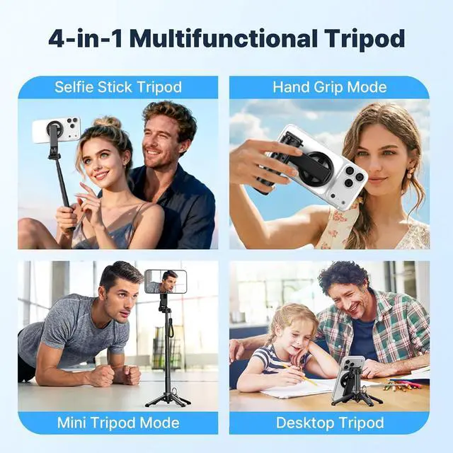 Alt view image 4 of 7 - Magnetic Pocket Selfie Stick for iPhone, Lightweight Mini Selfie Stick Tripod with Detachable Remote, MagSafe Compatible, Foldable Extendable Phone Holder for Travel/Vlog/Video/Content Creators
