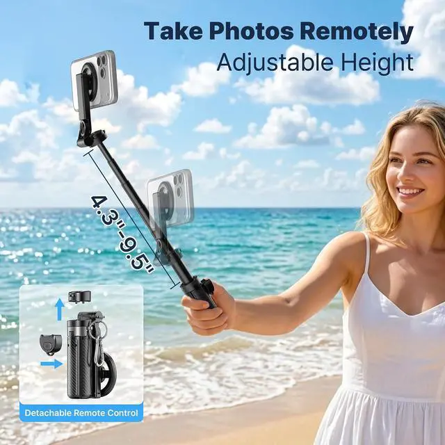 Alt view image 5 of 7 - Magnetic Pocket Selfie Stick for iPhone, Lightweight Mini Selfie Stick Tripod with Detachable Remote, MagSafe Compatible, Foldable Extendable Phone Holder for Travel/Vlog/Video/Content Creators