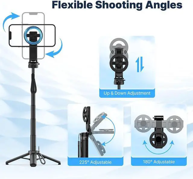 Alt view image 7 of 7 - Magnetic Pocket Selfie Stick for iPhone, Lightweight Mini Selfie Stick Tripod with Detachable Remote, MagSafe Compatible, Foldable Extendable Phone Holder for Travel/Vlog/Video/Content Creators