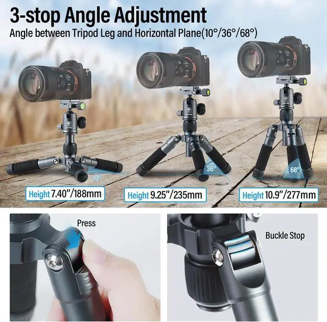 Alt view image 3 of 7 - Compact Mini Desktop Tripod, 20" Aluminum Portable Small Tabletop Tripod Stand with 360° Ball Head for DSLR, Camera, Phone, Loaded up to 17.64lbs, Phone Holder Included, AM-TT50