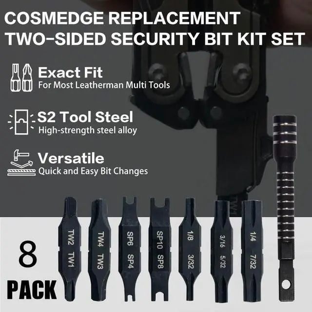 Alt view image 2 of 7 - Security Bit Kit Set with Magnetic Extension Bit Holder for Leatherman, Replacement Double-Ended Flat Spanner Tri-Wing Clutch Screwdriver Bits for Leatherman Multi-Tool Accessories,8Pack
