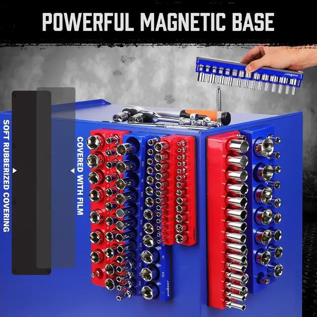 Alt view image 2 of 7 - 8-Piece Magnetic Socket Organizer Set, Magnet Socket Holder, 1/4", 3/8", 1/2" Socket Holds 199 Pieces Magnetic Trays. (8-Piece Organizer Set)