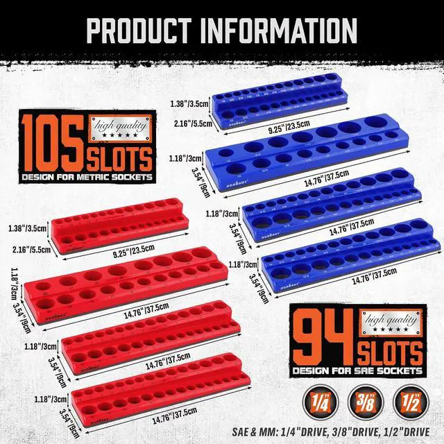 Alt view image 4 of 7 - 8-Piece Magnetic Socket Organizer Set, Magnet Socket Holder, 1/4", 3/8", 1/2" Socket Holds 199 Pieces Magnetic Trays. (8-Piece Organizer Set)