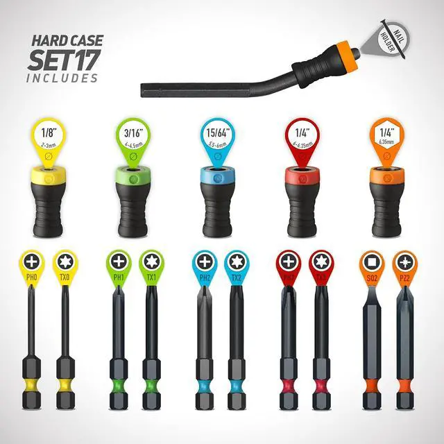 Alt view image 2 of 5 - SET 17, sturdy plastic box with magnetic holders and bits of different types - B33 TORX SQ PH PZ - Set of 17 pieces: includes bits, bit holders and magnetic holders