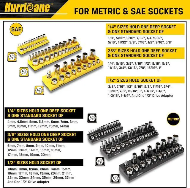 Alt view image 2 of 7 - Magnetic Socket Organizer Set, 6 Piece Socket Holder Set Includes 1/4", 3/8", 1/2" Drive Metric SAE Socket Trays
