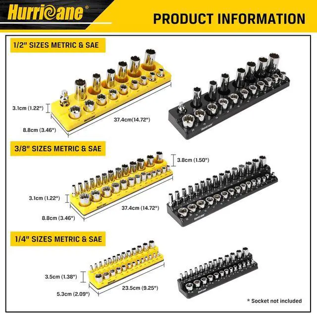 Alt view image 3 of 7 - Magnetic Socket Organizer Set, 6 Piece Socket Holder Set Includes 1/4", 3/8", 1/2" Drive Metric SAE Socket Trays