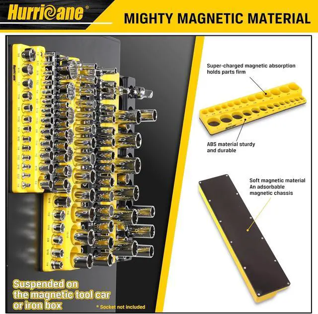 Alt view image 4 of 7 - Magnetic Socket Organizer Set, 6 Piece Socket Holder Set Includes 1/4", 3/8", 1/2" Drive Metric SAE Socket Trays