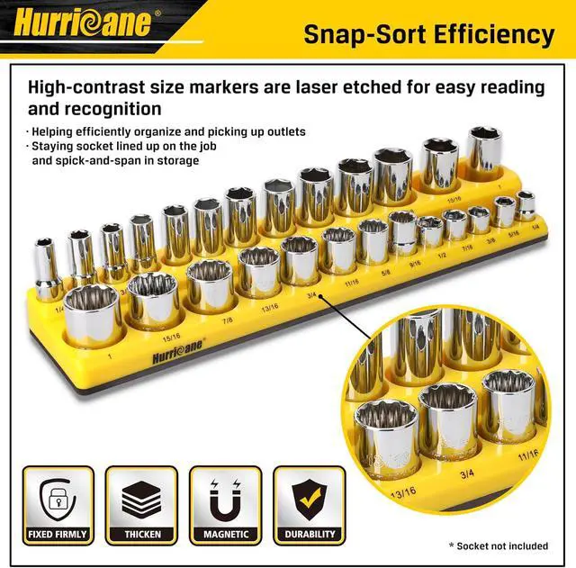 Alt view image 5 of 7 - Magnetic Socket Organizer Set, 6 Piece Socket Holder Set Includes 1/4", 3/8", 1/2" Drive Metric SAE Socket Trays