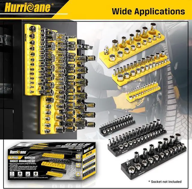 Alt view image 7 of 7 - Magnetic Socket Organizer Set, 6 Piece Socket Holder Set Includes 1/4", 3/8", 1/2" Drive Metric SAE Socket Trays