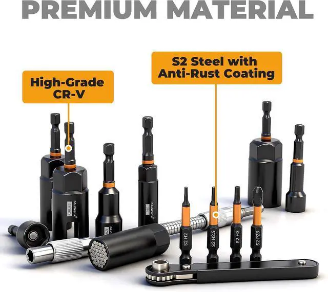 Alt view image 5 of 7 - 86PC Magnetic Nut Driver Set & Impact Driver Bit Set, 1/4" Metric & SAE Sockets, Nut Driver Set Power Bits, Adapters, Extensions, Universal Socket, Wing Nut Driver & Bit Holder for Automotive