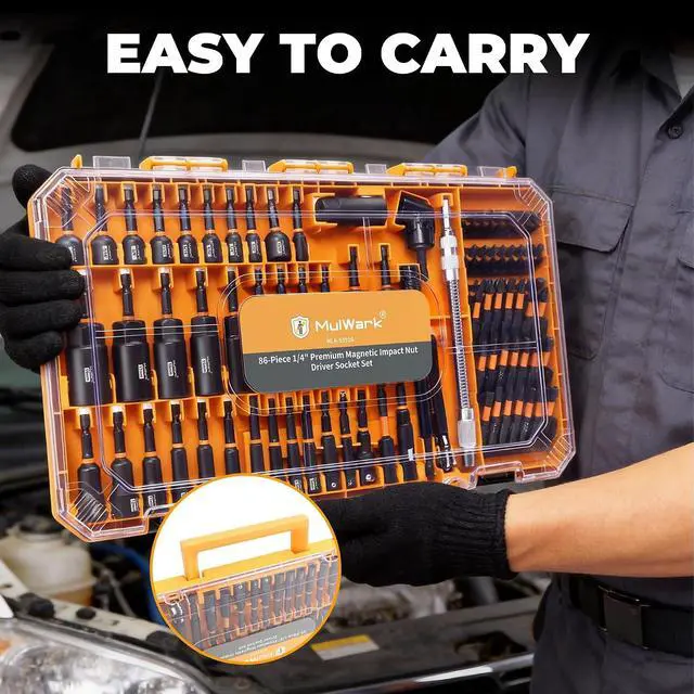 Alt view image 6 of 7 - 86PC Magnetic Nut Driver Set & Impact Driver Bit Set, 1/4" Metric & SAE Sockets, Nut Driver Set Power Bits, Adapters, Extensions, Universal Socket, Wing Nut Driver & Bit Holder for Automotive