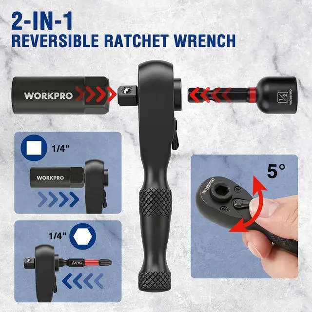 Alt view image 5 of 7 - 98-Piece Magnetic Nut Driver Set, Impact Driver Bits, Metric & SAE Cr-V Nut Drivers with Bit Holder, Universal Socket, Socket Adapter, Wing Nut Driver, Ratchet Handle, Quick-Release Extension