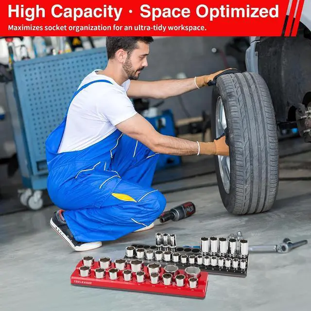 Alt view image 4 of 6 - 6Pcs Magnetic Socket Organizer Set,1/4", 3/8", 1/2" Magnetic Sockets Trays Holds 143 Pieces (Black, Red)