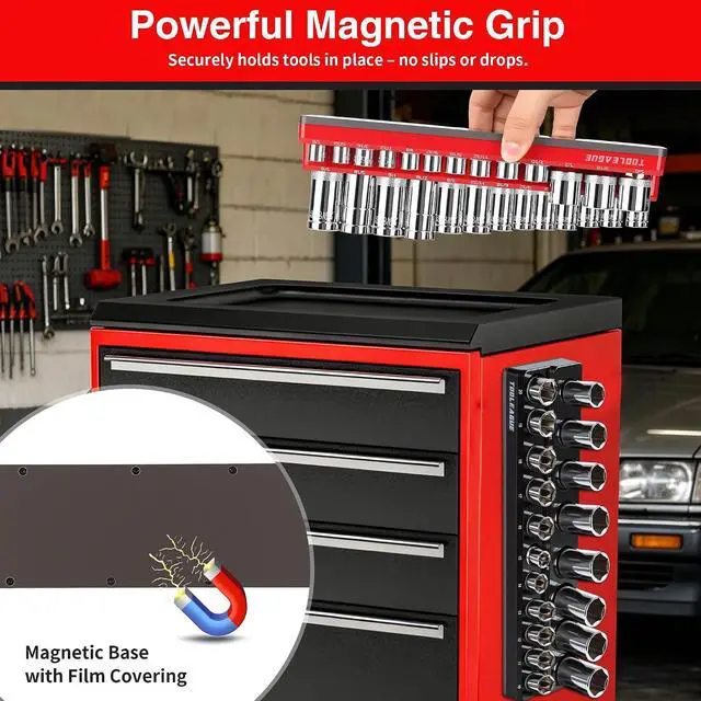 Alt view image 5 of 6 - 6Pcs Magnetic Socket Organizer Set,1/4", 3/8", 1/2" Magnetic Sockets Trays Holds 143 Pieces (Black, Red)