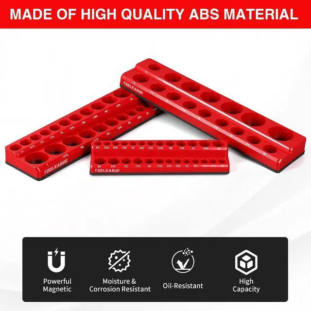 Alt view image 6 of 6 - 6Pcs Magnetic Socket Organizer Set,1/4", 3/8", 1/2" Magnetic Sockets Trays Holds 143 Pieces (Black, Red)