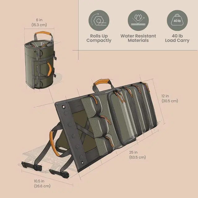 Alt view image 3 of 6 - Heavy Duty Roll Up Tool Bag Organizer w/Kickstand for Upright Visibility & Easy Access, 7 Pockets w/Zippers, Multiple Carrying & Hanging Handles, Magnetic & Elastic Organizers, Adjustable Strap
