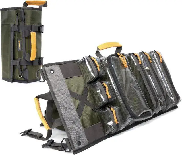 Alt view image 6 of 6 - Heavy Duty Roll Up Tool Bag Organizer w/Kickstand for Upright Visibility & Easy Access, 7 Pockets w/Zippers, Multiple Carrying & Hanging Handles, Magnetic & Elastic Organizers, Adjustable Strap