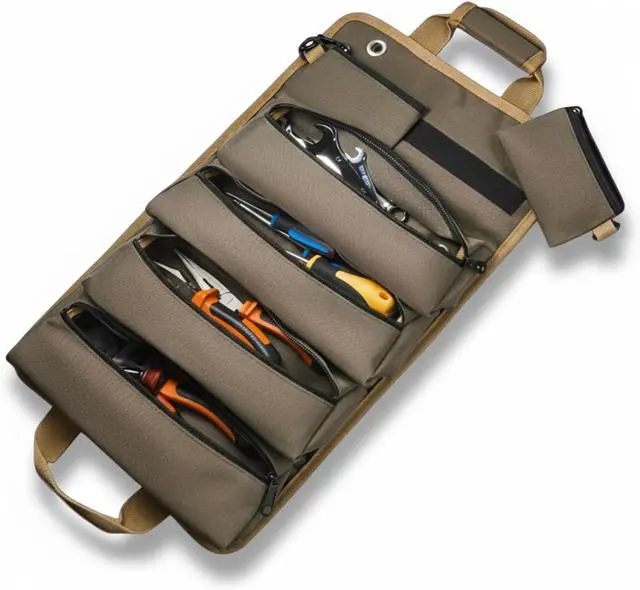 Main image of Heavy Duty Roll-Up Tool Organizer Bag with Detachable Pouches | Tool Bag for Handyman, Electrician, Mechanic, Plumber, Carpenter, Garage, Workshop, Truck, RV & Outdoor Use