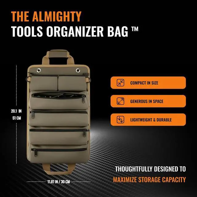 Alt view image 2 of 7 - Heavy Duty Roll-Up Tool Organizer Bag with Detachable Pouches | Tool Bag for Handyman, Electrician, Mechanic, Plumber, Carpenter, Garage, Workshop, Truck, RV & Outdoor Use