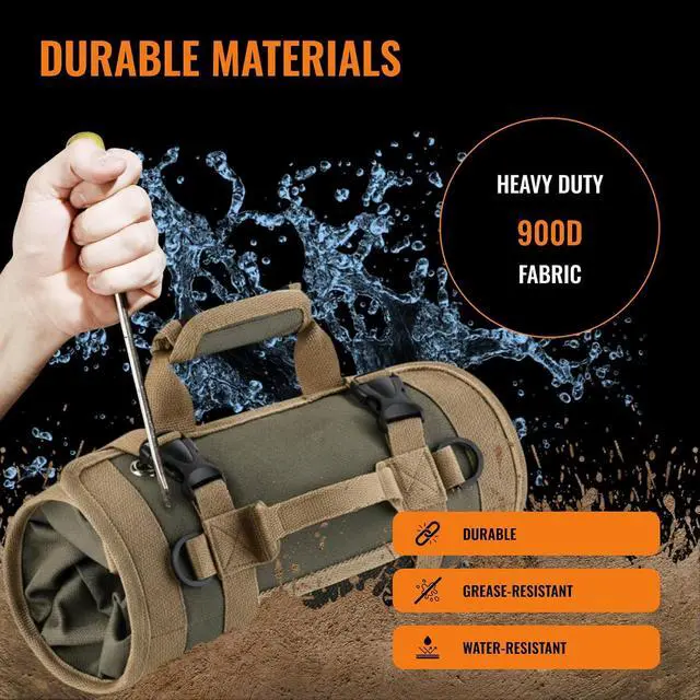 Alt view image 5 of 7 - Heavy Duty Roll-Up Tool Organizer Bag with Detachable Pouches | Tool Bag for Handyman, Electrician, Mechanic, Plumber, Carpenter, Garage, Workshop, Truck, RV & Outdoor Use