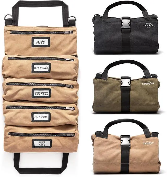 Main image of Official Legacy Tool Roll Bag - Easy to Carry 5-Pocket Roll Up Tool Bag - Durable Canvas, Rust-Proof YKK Zippers & Secure Buckle - A Loving Gift for Dads, Mechanics, Electricians & Hobbyists | Khaki