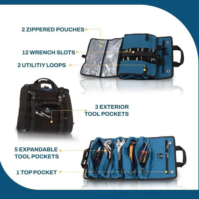 Alt view image 2 of 7 - Titan23-XL Tool Roll - Wrench Roll & Organizer - Canvas Tool Bag & Tool Pouch for Electrician, HVAC, Plumber, Carpenter or Auto Mechanic