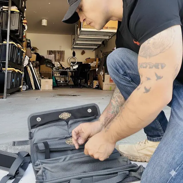 Alt view image 7 of 7 - Black Pro Tool Roll Heavy-Duty Canvas Roll-Up Tool Organizer w/detachable pouches for Bolts, Sockets & Small Power Tools for Electricians, Plumbers, HVAC Techs & DIY Professionals