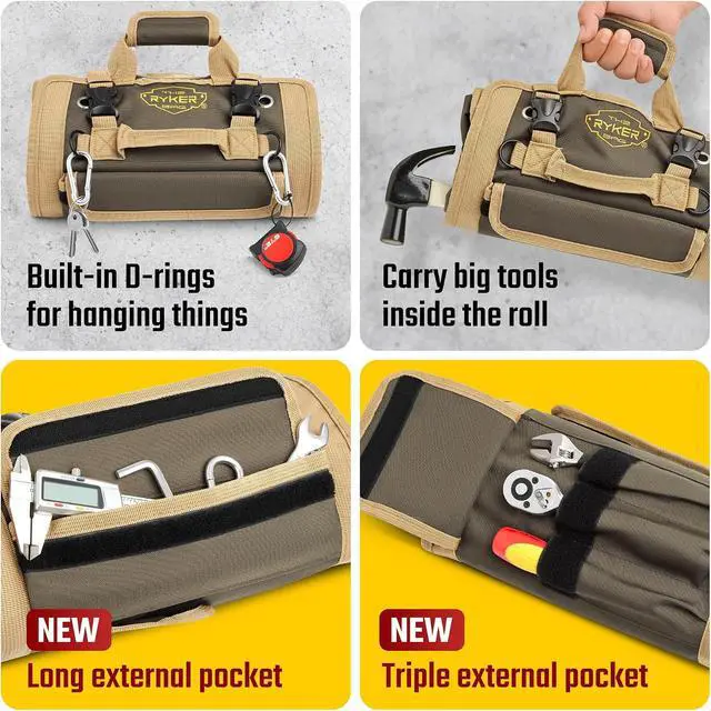 Alt view image 4 of 7 - Tool Roll Organizer with Detachable Pockets Heavy Duty Roll-Up ToolBag for Mechanics, Electricians, Plumbers, Contractors, Garage & Job Site Use Gift for Dads (AP-TR)