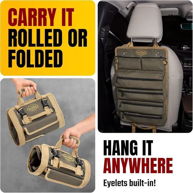 Alt view image 5 of 7 - Tool Roll Organizer with Detachable Pockets Heavy Duty Roll-Up ToolBag for Mechanics, Electricians, Plumbers, Contractors, Garage & Job Site Use Gift for Dads (AP-TR)