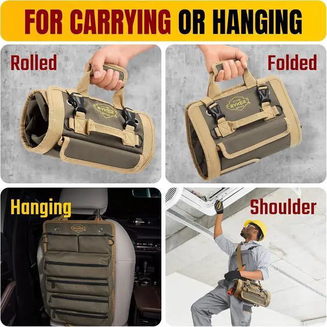 Alt view image 6 of 7 - Tool Roll Organizer with Detachable Pockets Heavy Duty Roll-Up ToolBag for Mechanics, Electricians, Plumbers, Contractors, Garage & Job Site Use Gift for Dads (AP-TR)