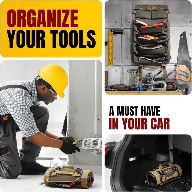 Alt view image 7 of 7 - Tool Roll Organizer with Detachable Pockets Heavy Duty Roll-Up ToolBag for Mechanics, Electricians, Plumbers, Contractors, Garage & Job Site Use Gift for Dads (AP-TR)