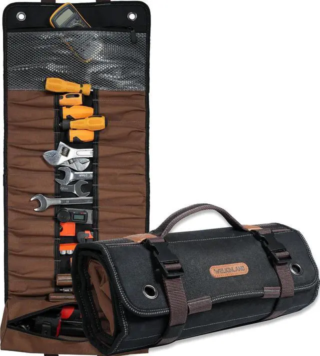 Main image of 23-Pocket Canvas Tool Roll, Heavy-Duty Tool Wrap Roll, Waterproof Canvas Roll Up Tool Bag, 14'' Tool Roll Bag Organizers, Easy-Access Screwdriver Roll Up Pouch