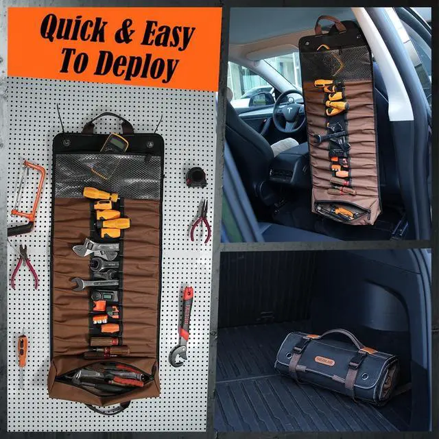 Alt view image 3 of 7 - 23-Pocket Canvas Tool Roll, Heavy-Duty Tool Wrap Roll, Waterproof Canvas Roll Up Tool Bag, 14'' Tool Roll Bag Organizers, Easy-Access Screwdriver Roll Up Pouch