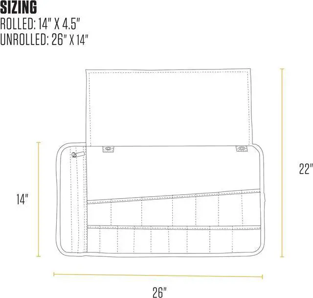 Alt view image 5 of 7 - Utility Roll Organizer, Durable, Water-Resistant Tool Roll, Gravel, 16 Pocket