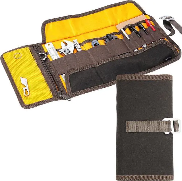 Main image of Roll Up Tool Bag Organizer, Small Tool Roll for Pen Lovers & Tech, Waxed Canvas Tool Pouch Pen Bag Pen Case Organizer, Multi-Pocket with Elastic Loops for Pencils, Art Supply, Hard Drives - EDC Bag