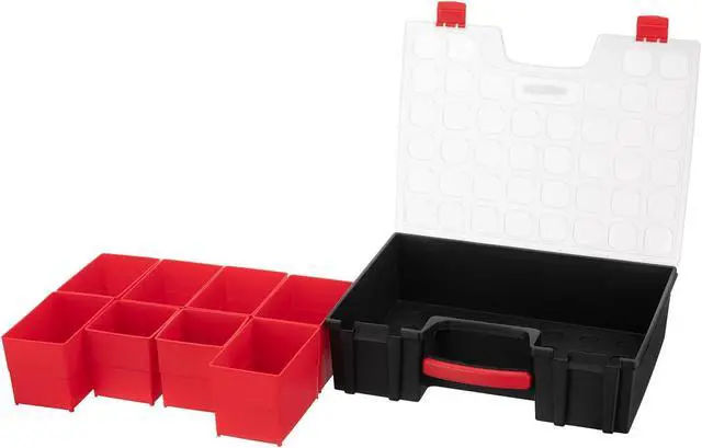 Alt view image 5 of 7 - Hardware Organizer with 8 Deep Removable Bins - Small Parts Storage Tool Box for Nuts, Bolts, Screws, Nails - 16.5" x 13" x 4.5" - Portable Handle Transparent Lid with Locks BX08-4034