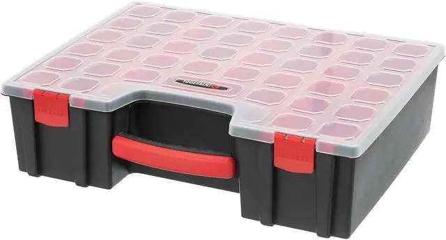 Alt view image 6 of 7 - Hardware Organizer with 8 Deep Removable Bins - Small Parts Storage Tool Box for Nuts, Bolts, Screws, Nails - 16.5" x 13" x 4.5" - Portable Handle Transparent Lid with Locks BX08-4034