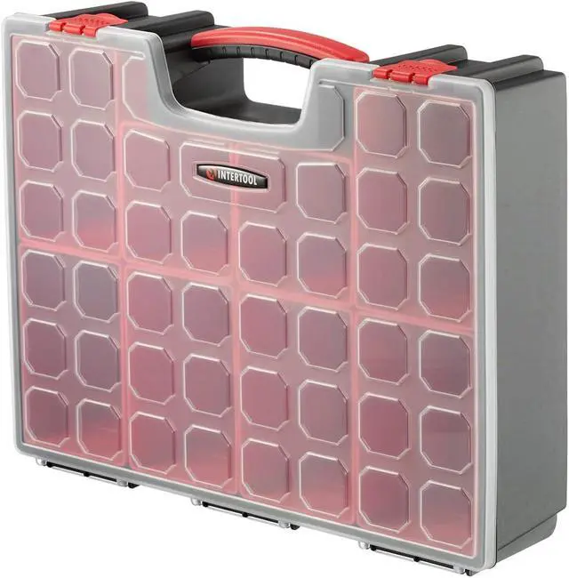 Alt view image 7 of 7 - Hardware Organizer with 8 Deep Removable Bins - Small Parts Storage Tool Box for Nuts, Bolts, Screws, Nails - 16.5" x 13" x 4.5" - Portable Handle Transparent Lid with Locks BX08-4034