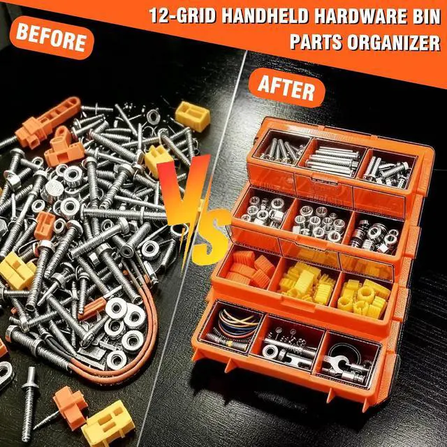 Alt view image 7 of 7 - Tool Box Organizer,12-Compartment Portable Small Parts Organizer for Screws, Bolts,Nails,Washers, Wall-Mounted Hardware Storage Boxes for Garage, Truck, Workshop (Orange)