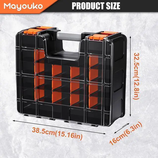 Alt view image 2 of 7 - Double Side Tool Box with Transparent Lid, 8 Movable Small Trays & Removable Dividers, Multi-Function Small Parts Organizer, for Hardware, Screws, Bricks, Nails, Jewelry and Fishing Tackle