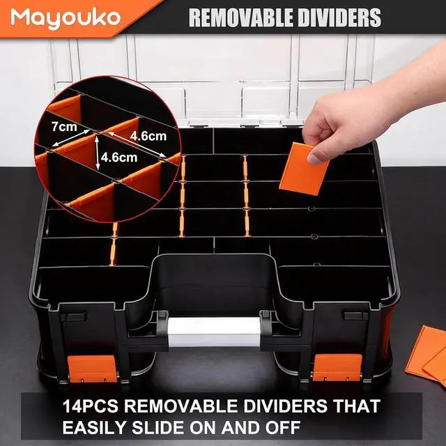 Alt view image 5 of 7 - Double Side Tool Box with Transparent Lid, 8 Movable Small Trays & Removable Dividers, Multi-Function Small Parts Organizer, for Hardware, Screws, Bricks, Nails, Jewelry and Fishing Tackle