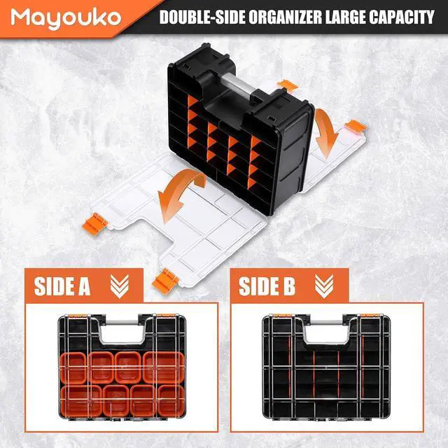Alt view image 3 of 7 - Double Side Tool Box with Transparent Lid, 8 Movable Small Trays & Removable Dividers, Multi-Function Small Parts Organizer, for Hardware, Screws, Bricks, Nails, Jewelry and Fishing Tackle
