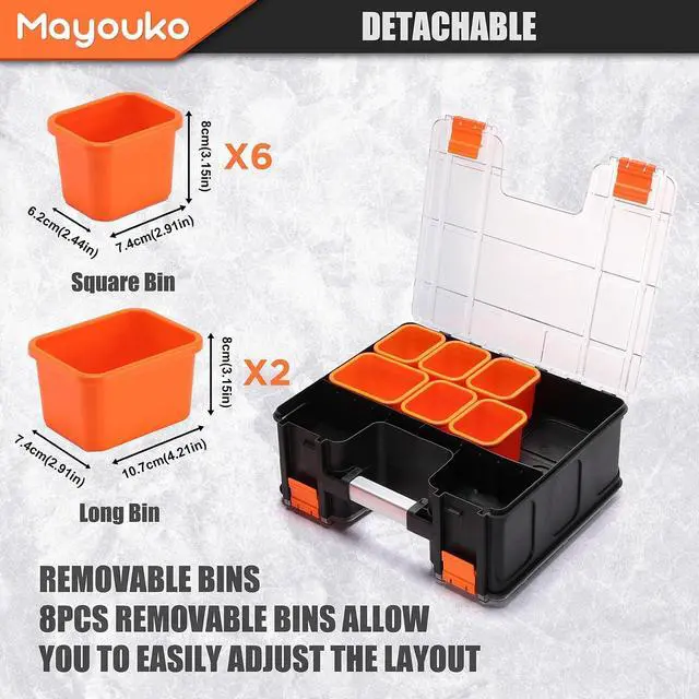 Alt view image 4 of 7 - Double Side Tool Box with Transparent Lid, 8 Movable Small Trays & Removable Dividers, Multi-Function Small Parts Organizer, for Hardware, Screws, Bricks, Nails, Jewelry and Fishing Tackle