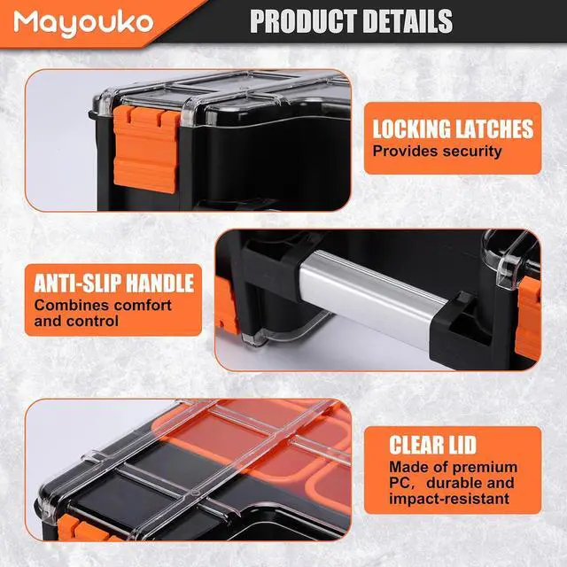 Alt view image 6 of 7 - Double Side Tool Box with Transparent Lid, 8 Movable Small Trays & Removable Dividers, Multi-Function Small Parts Organizer, for Hardware, Screws, Bricks, Nails, Jewelry and Fishing Tackle
