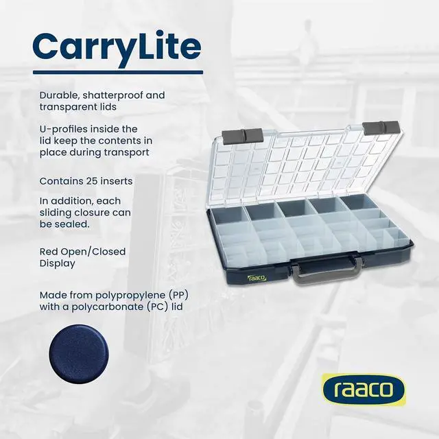 Alt view image 4 of 6 - CarryLite Slim Small Parts Organizer Box 2.3 Inch Height 25 Inserts Anti-Mix U-Profile Lid for Screws, Bolts & Nuts Secure Sliding Lock Portable Hardware & Tool Storage (CarryLite 55)