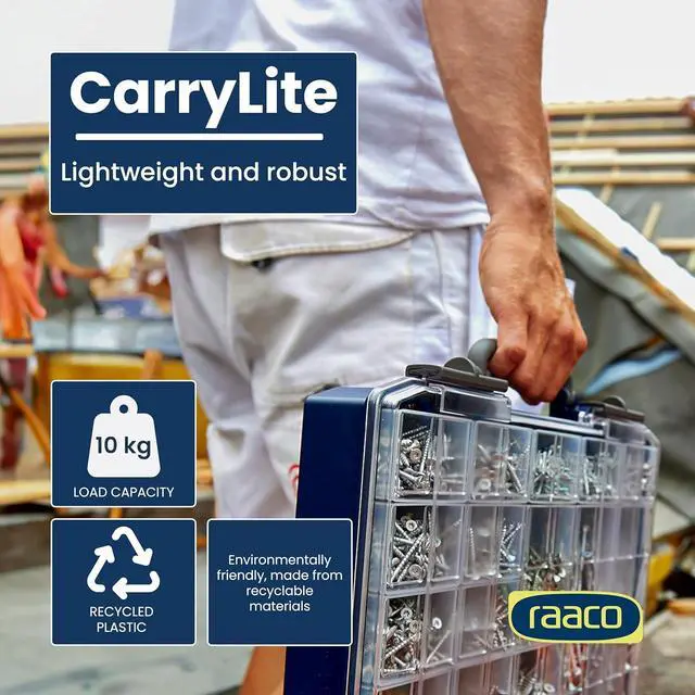 Alt view image 3 of 6 - CarryLite Slim Small Parts Organizer Box 2.3 Inch Height 25 Inserts Anti-Mix U-Profile Lid for Screws, Bolts & Nuts Secure Sliding Lock Portable Hardware & Tool Storage (CarryLite 55)
