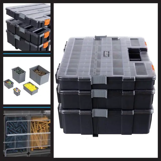 Alt view image 6 of 7 - Tool Box Organizer - 3-in-1 Portable Parts Organizer with 52 Customizable Compartments to Store Hardware, Craft Supplies, or Beads by (Gray)