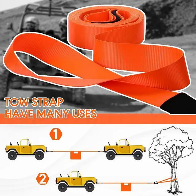 Alt view image 6 of 7 - 3" x 50 ft Recovery Tow Strap Road Straps Heavy Duty Tow Rope Recovery Rope with Reinforced Loops and Protective Sleeves for Vehicle Truck Winching Gear Accessories 20, 000 Lbs